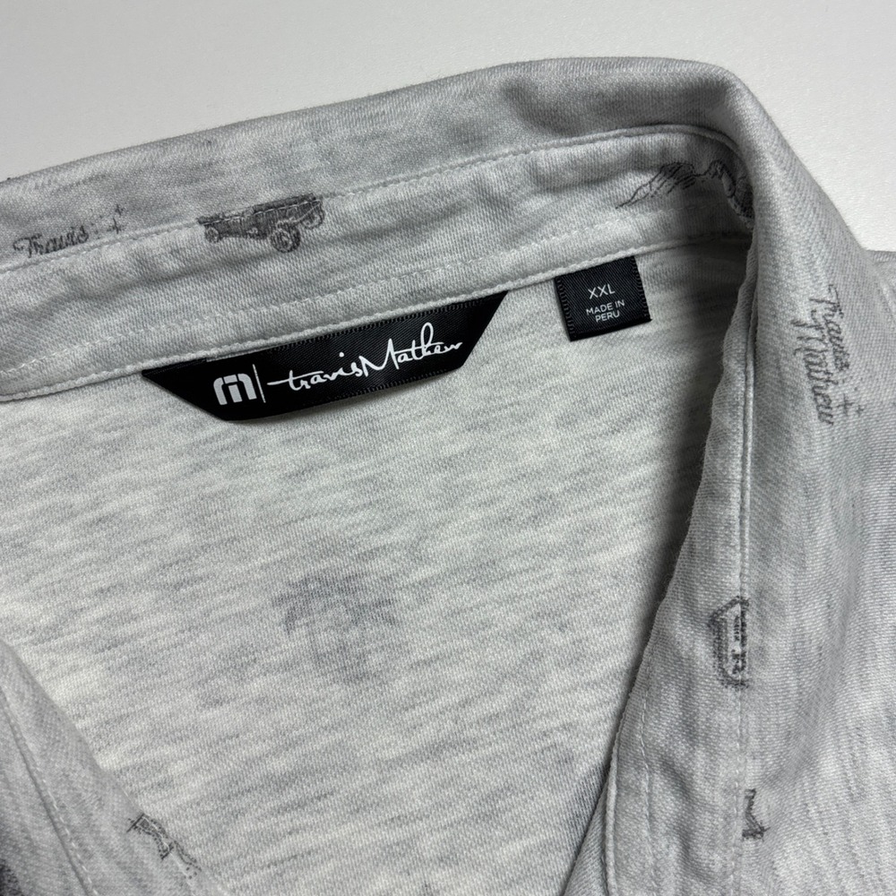 Travis Mathew Golf all over‎ Print Polo Gray  Mens XXL Pima Cotton Blend Shirt - Picture 7 of 8